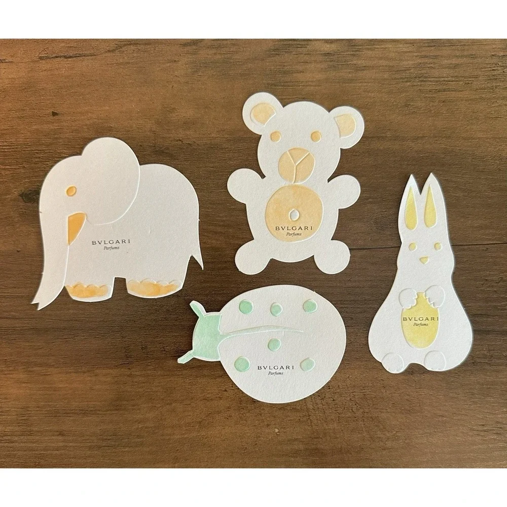 Bvlgari Parfums Animal Scent Blotters Set of‎ 4 Embossed Bear Elephant Rabbit